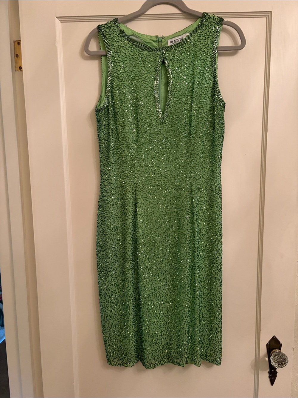 Green Sequin Midi Dress with Keyhole Neckline